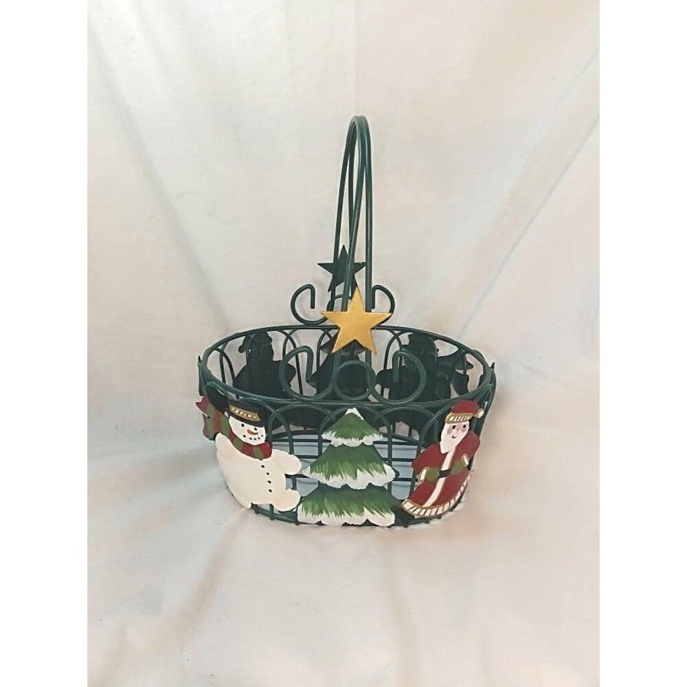 Metal Christmas Basket with Santa and Snowman